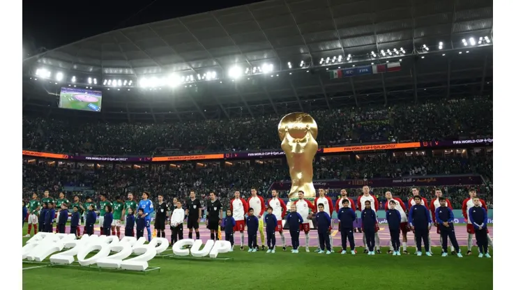 Teams line up prior to a FIFA World Cup Qatar 2022 match