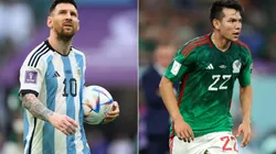 Lionel Messi of Argentina (L) and Hirving Lozano of Mexico (R)