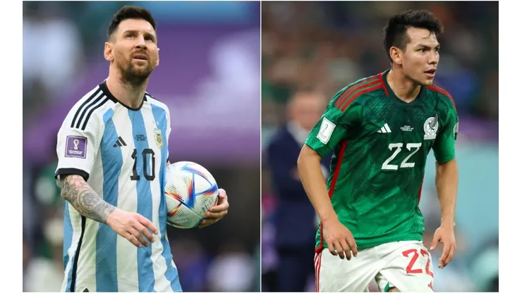 Lionel Messi of Argentina (L) and Hirving Lozano of Mexico (R)