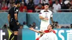 Gareth Bale of Wales reacts towards referee Abdulrahman Al Jassi