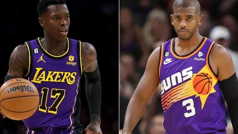 Dennis Schroder of the Los Angeles Lakers and Chris Paul of the Phoenix Suns