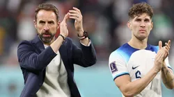 Gareth Southgate and John Stones of England applauds the fans after their sides victory during the FIFA World Cup Qatar 2022 Group B match between England and IR Iran at Khalifa International Stadium on November 21, 2022 in Doha, Qatar.
