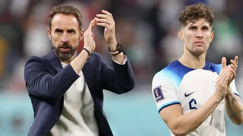 Gareth Southgate and John Stones of England applauds the fans after their sides victory during the FIFA World Cup Qatar 2022 Group B match between England and IR Iran at Khalifa International Stadium on November 21, 2022 in Doha, Qatar.