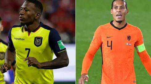 Pervis Estupiñan of Ecuador (L) and Virgil Van Dijk of Netherlands (R)