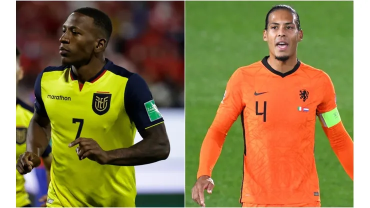 Pervis Estupiñan of Ecuador (L) and Virgil Van Dijk of Netherlands (R)
