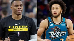 Russell Westbrook of the Los Angeles Lakers and Cade Cunningham of the Detroit Pistons