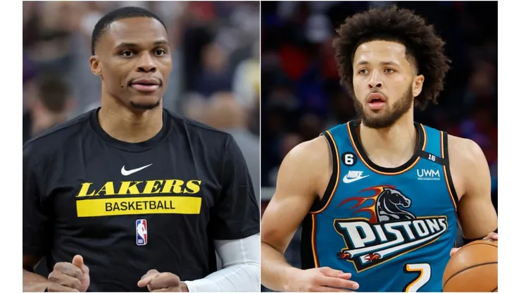 Russell Westbrook of the Los Angeles Lakers and Cade Cunningham of the Detroit Pistons
