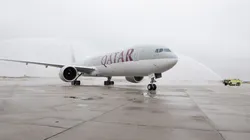 Qatar Airways' inaugural passenger flight to Chicago is welcomed by a traditional water salute at Chicago O'Hare Airport on April 10, 2013.
