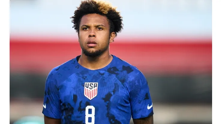 Weston McKennie of The United States looks on during the international friendly match between Saudi Arabia and United States at Estadio Nueva Condomina on September 27, 2022 in Murcia, Spain.