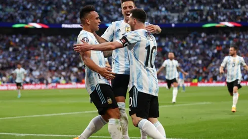 Lautaro Martinez of Argentina celebrates scoring