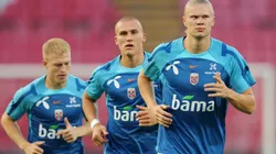 Erling Haaland of Norway warms up with teammates