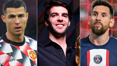 Cristiano Ronaldo, Kaka, and Lionel Messi