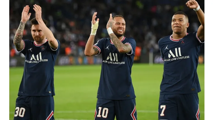 Lionel Messi, Neymar and Kylian Mbappe of PSG