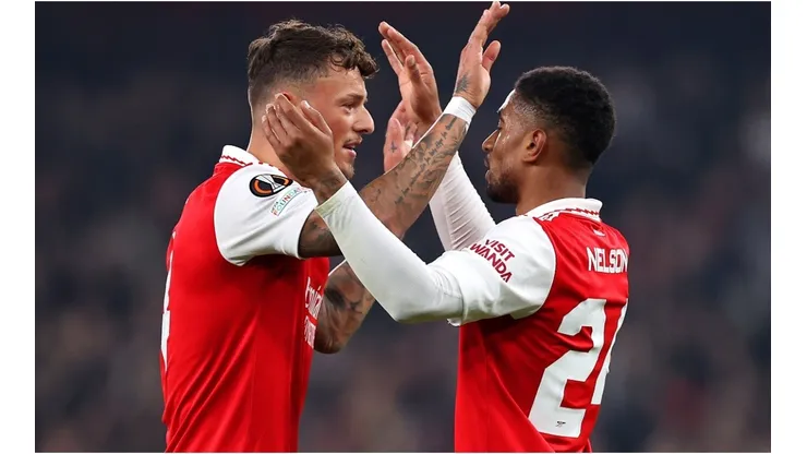 Ben White and Reiss Nelson of Arsenal