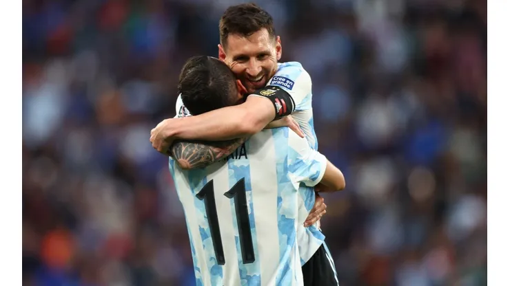 Lionel Messi and Angel Di Maria of Argentina