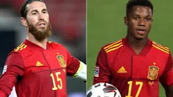 Sergio Ramos and Ansu Fati of Spain
