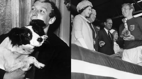 Pickles with his owner and Bobby Moore with the Jules Rimet trophy