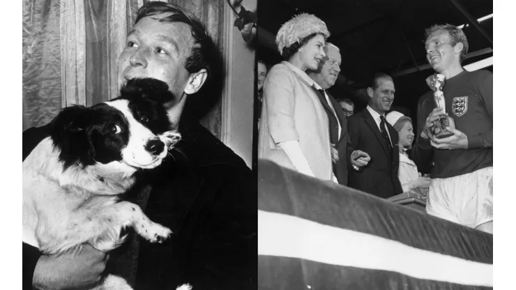 Pickles with his owner and Bobby Moore with the Jules Rimet trophy