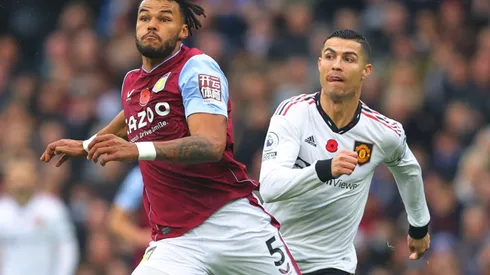 Tyrone Mings of Aston Villa and Cristiano Ronaldo of Manchester United