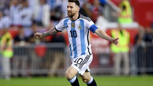 Lionel Messi celebrates a goal in a friendly game against Jamaica