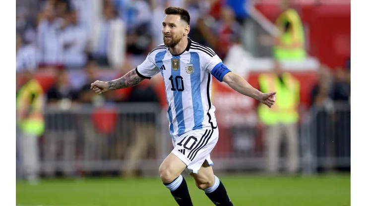 Lionel Messi celebrates a goal in a friendly game against Jamaica