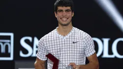Carlos Alcaraz of Spain after the final match of the 2021 Next Gen ATP Finals