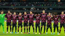 Players of Mexico line up during the national anthem ceremony