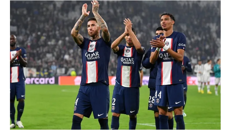 Sergio Ramos acknowledges fans after the match between Juventus and PSG