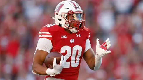 Isaac Guerendo of the Wisconsin Badgers