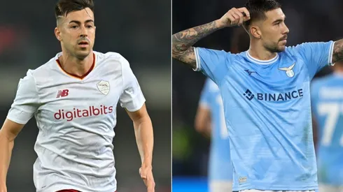 Stephan El Shaarawy of AS Roma (L) and Mattia Zaccagni of Lazio (R)