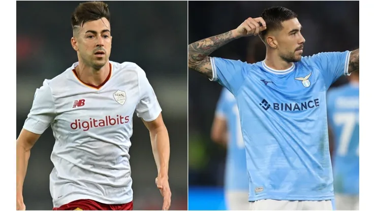 Stephan El Shaarawy of AS Roma (L) and Mattia Zaccagni of Lazio (R)