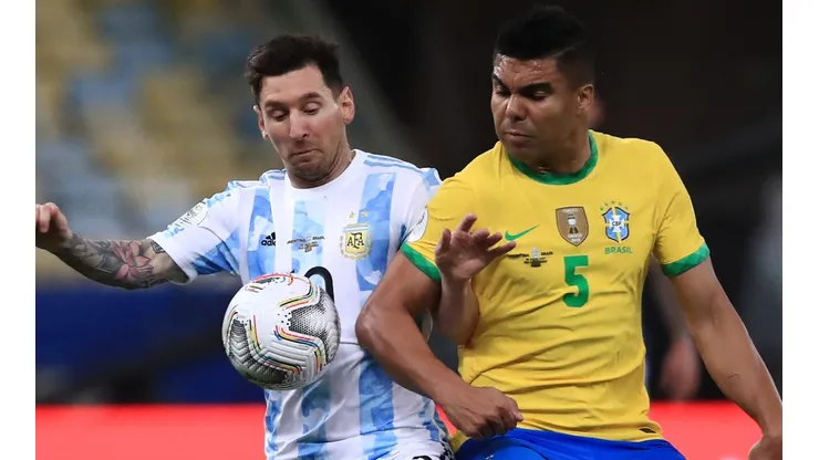 Messi of Argentina and Casemiro of Brazil