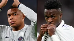 Kylian Mbappe of PSG and Vinicius of Real Madrid