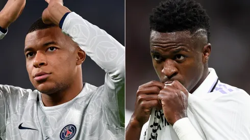 Kylian Mbappe of PSG and Vinicius of Real Madrid