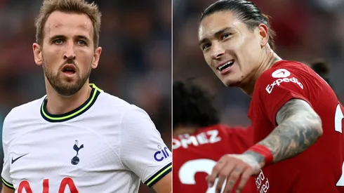 Harry Kane of Tottenham and Darwin Nunez of Liverpool