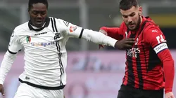 Emmanuel Gyasi of Spezia and Theo Hernandez of Milan