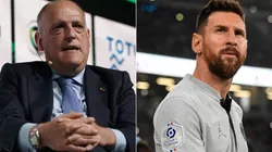 Javier Tebas and Lionel Messi of PSG