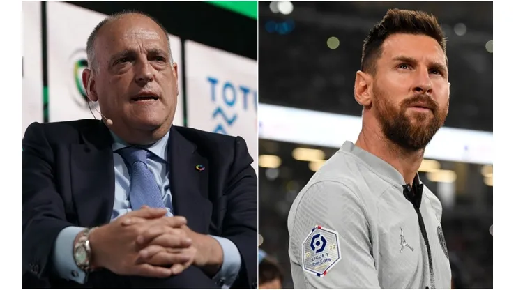 Javier Tebas and Lionel Messi of PSG