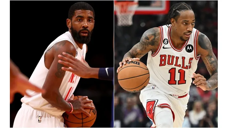 Kyrie Irving of the Brooklyn Nets (L) and DeMar DeRozan of the Chicago Bulls (R)