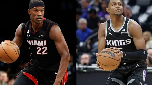 Jimmy Butler of the Miami Heat and De'Aaron Fox of the Sacramento Kings