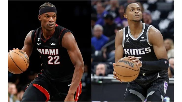 Jimmy Butler of the Miami Heat and De'Aaron Fox of the Sacramento Kings