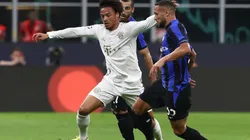 Leroy Sane’ of FC Bayern Munchen competes for the ball with Danilo D’Ambrosio (R) and Henrikn Mkhitaryan (back) of FC Internazionale