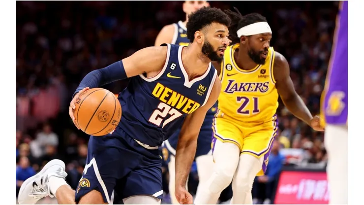 Jamal Murray #27 of the Denver Nuggets drives against the Los Angeles Lakers