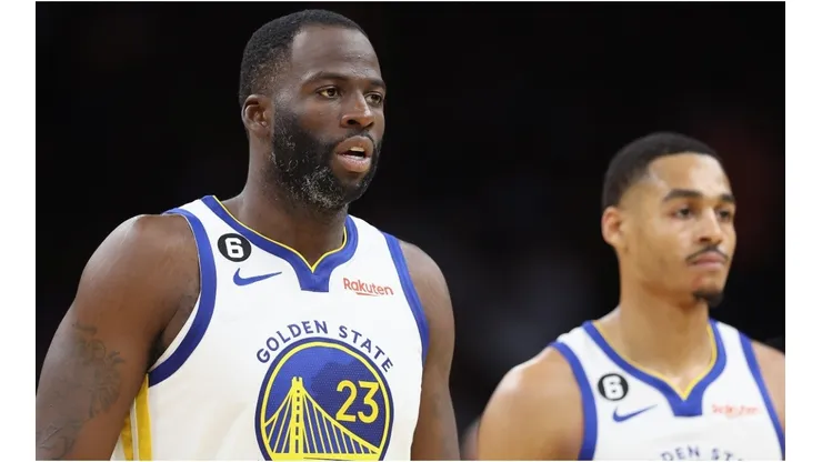 Draymond Green and Jordan Poole of the Golden State Warriors
