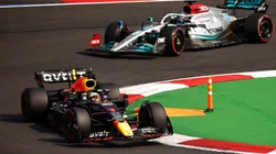 Max Verstappen and George Russell during qualifying of the F1 Grand Prix of Mexico