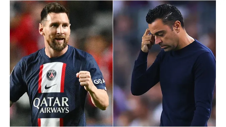 Xavi of Barcelona and Lionel Messi of PSG