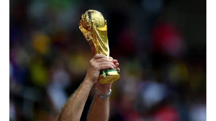 A replica world cup trophy is seen prior to the 2018 FIFA World Cup Russia Round of 16 match between Colombia and England at Spartak Stadium on July 3, 2018 in Moscow, Russia.