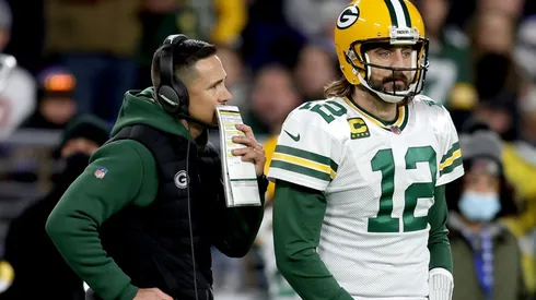 Packers head coach Matt LaFleur (left) and Aaron Rodgers.