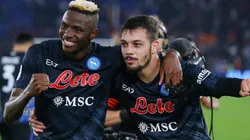 Victor Osimhen and Gianluca Gaetano of Napoli after defeating Roma