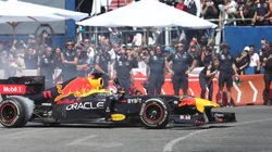 Red Bull Racing driver, Sergio Perez, drives through the streets of Guadalajara